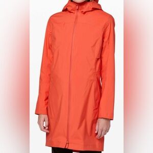 Lululemon Rain Rebel Coat for Women, size 10 in Orange Sunset.